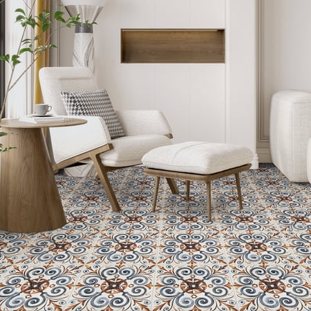 Abyssaly Peel and Stick Floor Tiles, 7.8" x 7.8", 10 PCS, Removable Decorative Design Vinyl Flooring Tile Waterproof Self-Adhesive Floor Tile for Wall Backsplashes, Bathroom, Kitchen
