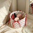 thumbnail image 4 of Hyknon Quilted Storage Basket, Cute Dots Cherry Roses Heart Prints Decorative Storage Boxs with Bow, Boho Car Organizer Bin, Round /Square Makeup Storage Basket for Women Bedroom Vanity Closet Home, 4 of 7