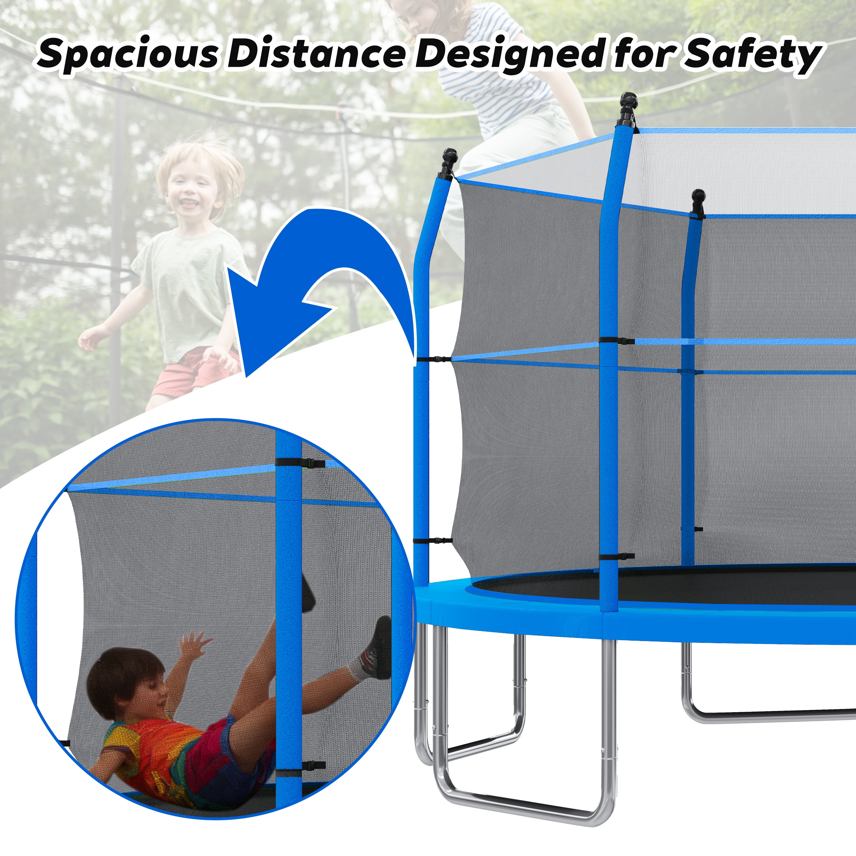 EUROCO 14FT Trampoline with Enclosure Net and Ladder for Backyard, 14' Round Outdoor Trampoline for Kids and Adults