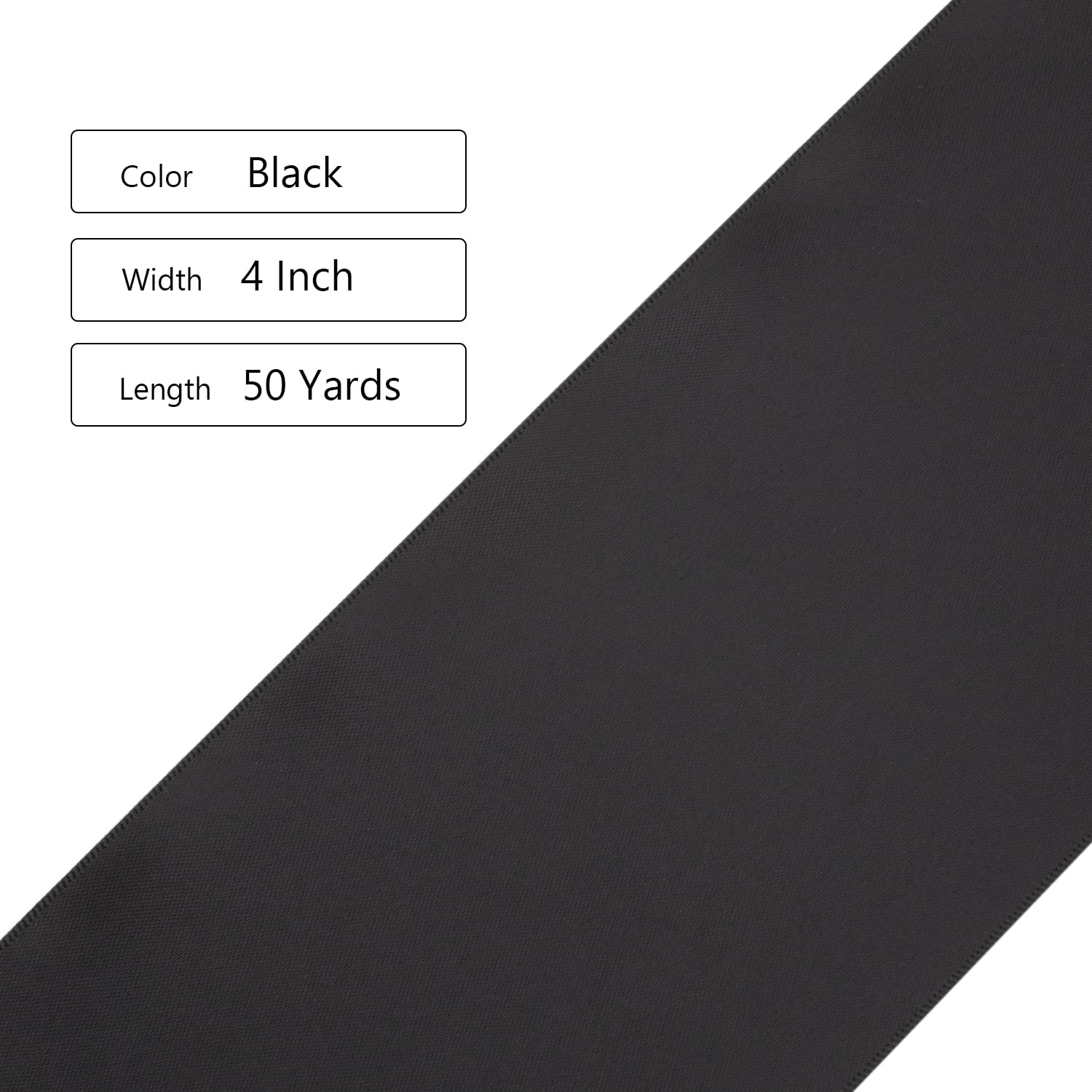 Ribbonitlux Black Satin Ribbon 4 inch Double Sided Quality Satin for Weddings, Invitations, Sashes, Crafts, Apparel, Headbands - 50 Yds/roll