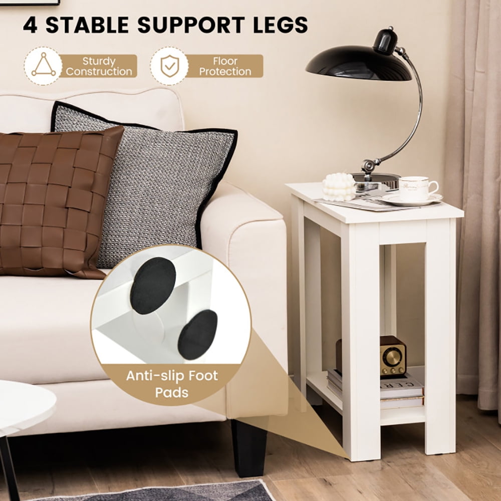 Finihen End Table, 2-Tier Modern Compact End Table with Storage Shelf, Sofa Side Table, Bed Side Table, for Living Room, Bedroom, White Finihen End Table, 2-Tier Modern Compact End Table with Storage Shelf, Sofa Side Table, Bed Side Table, for Living Room, Bedroom, White