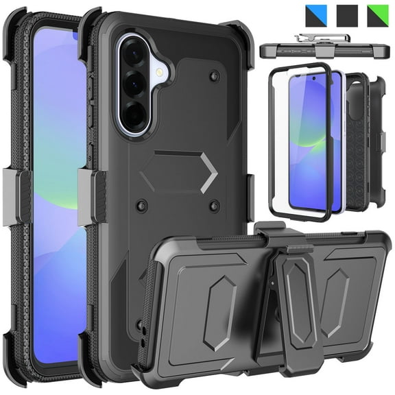 Ebizware Samsung Galaxy A36 5G Case with [Built-in Screen Protector] and Swivel Holster Belt Clip, Military Grade Heavy Duty Protective Defender Kickstand Phone Case Cover for Galaxy A36 5G - Black