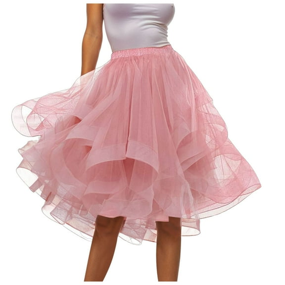 Fsqjgq Tulle Skirts for Women A Line Elastic Waist Tiered Layered Puffy Midi Long Party Tutu Skirt Puffy Petticoat Carnival Mesh Dance Skirts