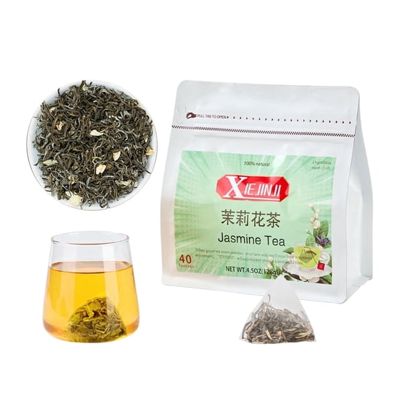 Igodgift Jasmine Tea, Premium Jasmine Green Teabags, Fragrant Floral Scent, 3.2g x 40 Count, Low Caffeine, Enjoy Hot or Iced, Eco-Conscious Tea Bags