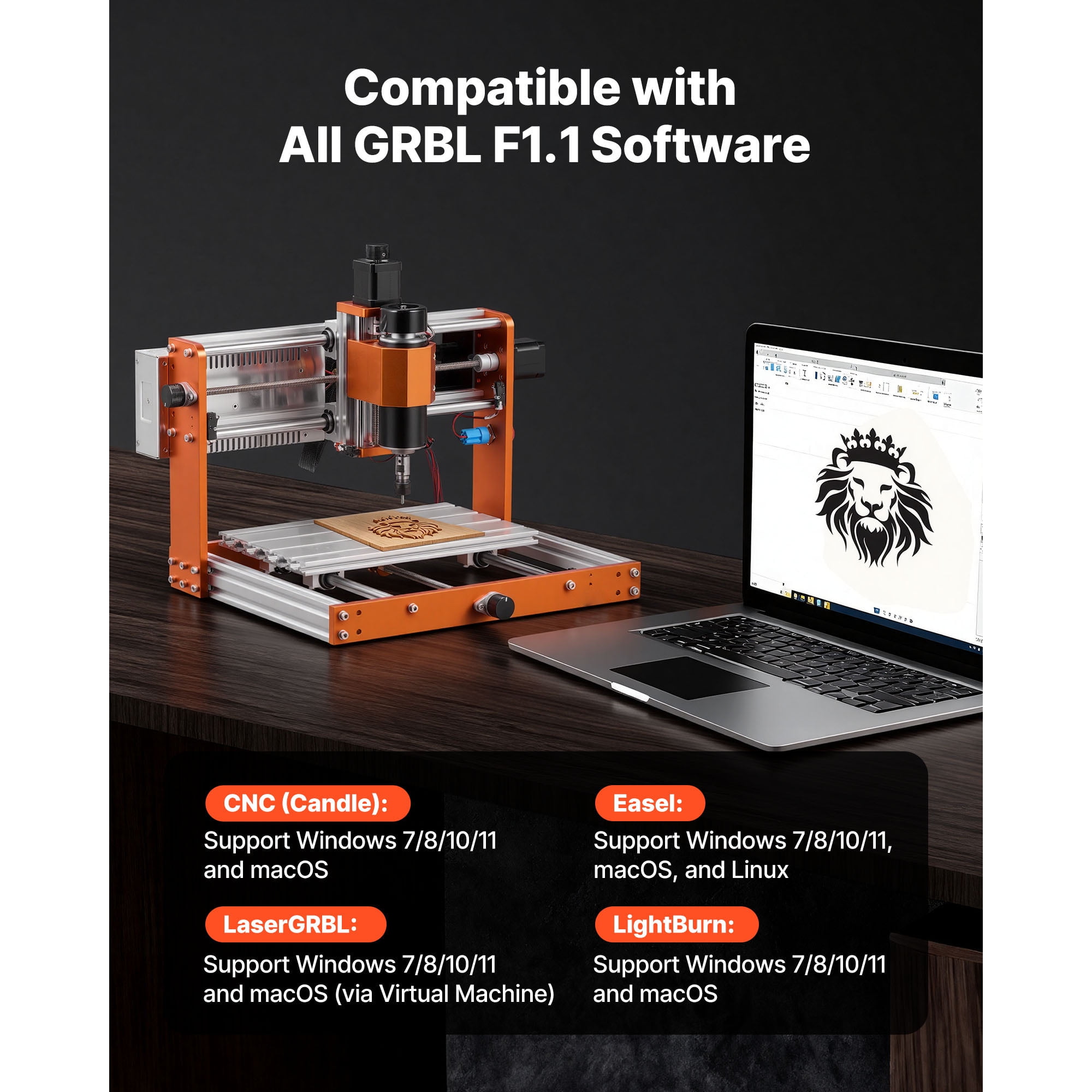 KFFKFF CNC Router Machine, 500W Spindle, 3-Axis Engraving and Milling Tool, featuring 300 x 180 x 80 mm Work Area, Offline Controller, Limit Switch, and Emergency Stop, suitable for Carving