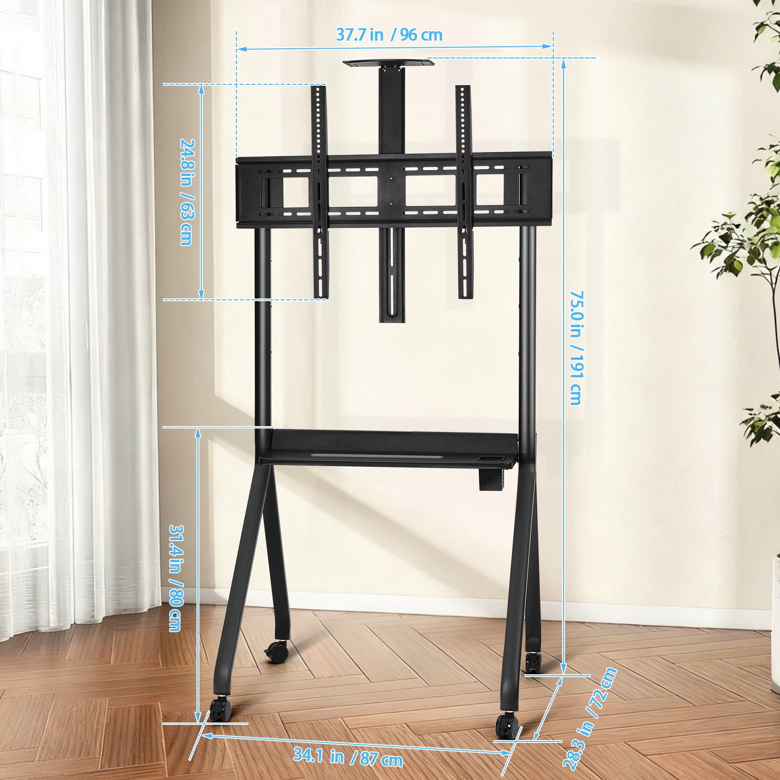 Smart Board Stand for 42-86In Interactive Whiteboard, Height Adjustable Mobile Stand with 4 Lockable Rolling Wheels