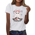 thumbnail image 2 of VKOYWKM Fall Halloween Tee Shirts for Women Spooky Ghost Graphic Tees Party Top Short Sleeve Loose Fit Crew Neck Holiday T-Shirt, 2 of 6