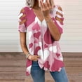 thumbnail image 2 of Gibobby Playera Corte clásico para Mujer Camiseta informal manga corta con cremallera y estampado retro para mujer(Rosa caliente,G), 2 of 5