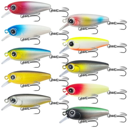 FREE FISHER Fishing Lures Kit 10pcs Minnow Set Fishing Hard Baits Swimbaits Boat Topwater Lures for Trout Bass Freshwater Saltwater Fishing 4.5cm/3.2g