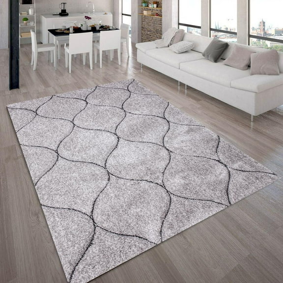 Geometric Silver Plush Fluffy Shine 3D Shag, 2' x 3' Area Rug/Carpet by Makymo