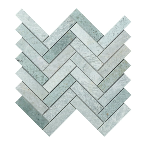 10 Sheets of 1" x 4" Ming Green Marble Herringbone / Chevron Mosaic Wall & Floor Tile