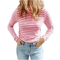 thumbnail image 1 of Blouse Décontractée à Manches Longues pour Femmes, Col Roulé Imprimé, Haut en Tricot Rayé, Tenue Basique Confortable pour l'Automne et l'Hiver, 1 of 6