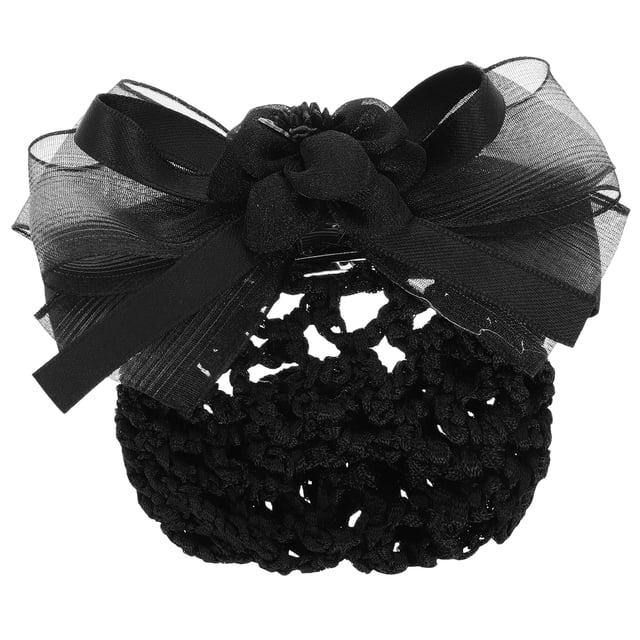 Moño para mujer, redecilla con lazo, pasador, accesorio para el cabello para azafatas, bancos, hoteles, personal de restaurantes, color negro