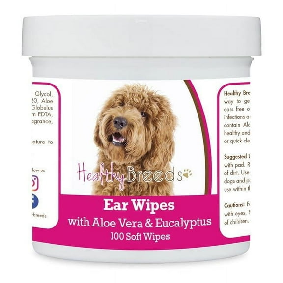 Healthy Breeds 192959824063 Labradoodle Ear Cleaning Wipes with Aloe & Eucalyptus for Dogs - 100 Count