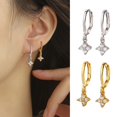 thumbnail image 6 of TNOBHG Dating Earrings 1 Pair Women Huggie Earrings Cubic Zirconia Clover Pendant Electroplated Alloy Ear Jewelry, 6 of 8