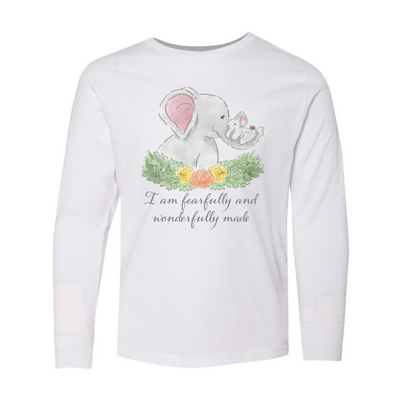 Inktastic I am Fearfully and Wonderfully Made Cute Elephants Long Sleeve Youth T-Shirt
