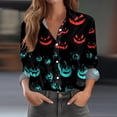 thumbnail image 2 of Women's Halloween Pumpkin Print Button Down Shirt, Long Sleeve Casual Blouse, Festive Holiday Tops for Party and Daily Wear, 2 of 5
