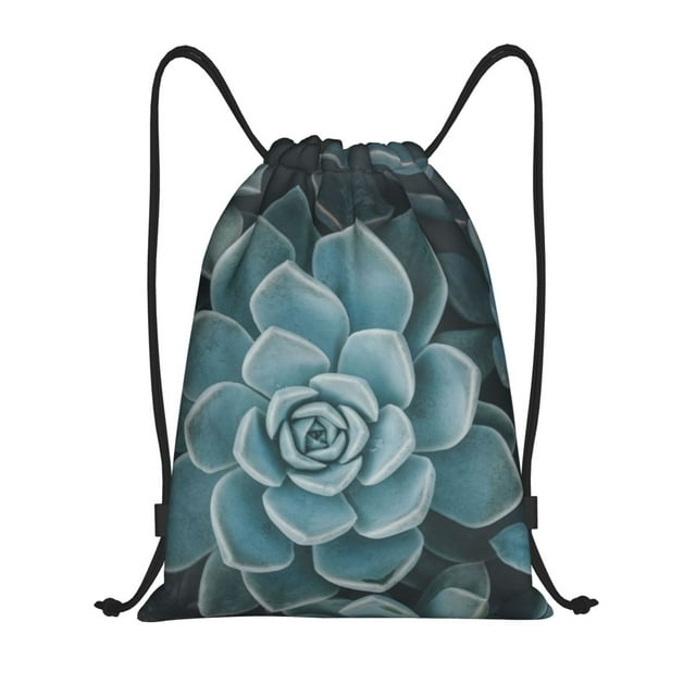 Saiise Blue Color Cactus Pattern Sports Drawstring Backpack - String Swim Gym Bag with Wet Proof Pocket for Women&Men-Small