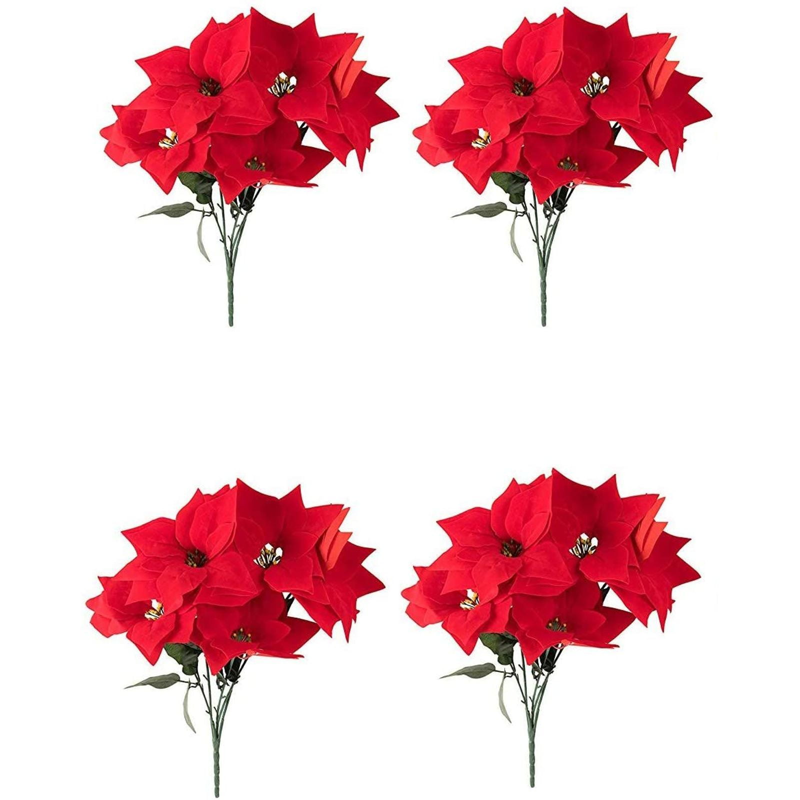 4 Pack Fake Poinsettia Red Faux Artificial Flowers for Christmas Decor Centerpiece Holiday Table Decorations