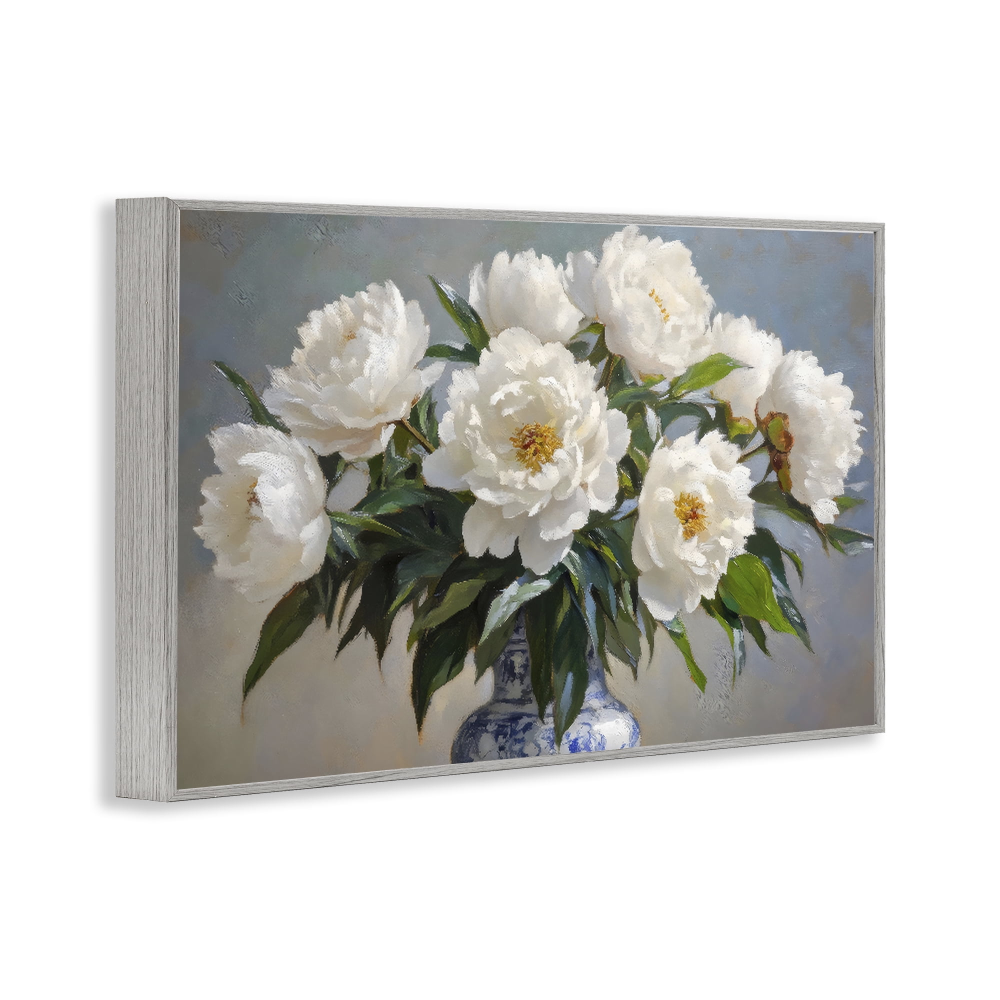 Stupell Industries In Full Bloom White Peonies Gray Framed Giclee Art, design by Petal Prints Design