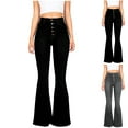 thumbnail image 2 of QATAINLAV Flare Jeans for Women Button High Waist Skinny Flared Pants Outdoor Casual Denim Jeggings Basic Solid Color Trousers with Pockets Ofertas Flash Del Dia Dark Gray XL, 2 of 6