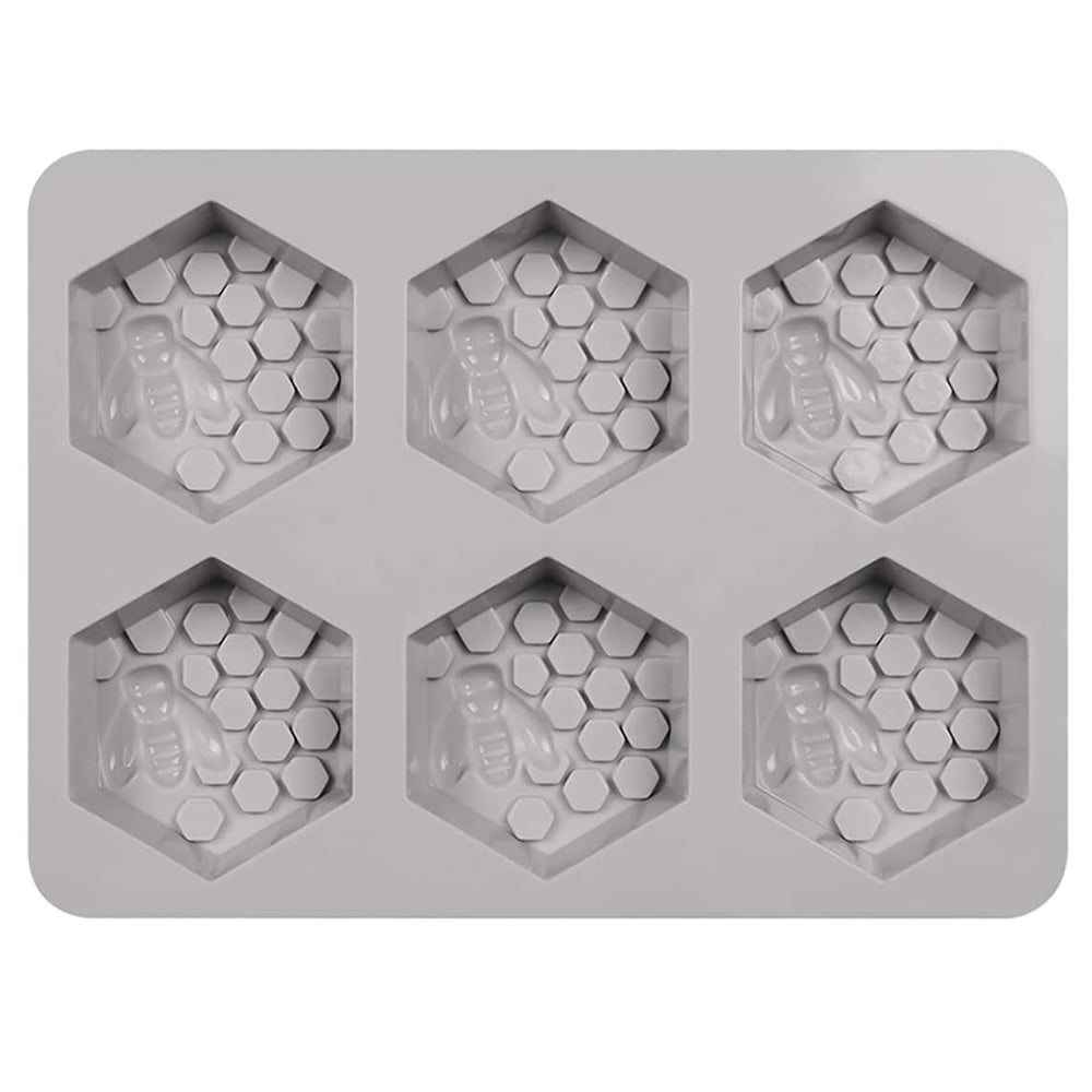 Gray SJ 6 Cavities 3D Bee Honeycomb Soap Molds Hexagon Silicone Molds for Honeycomb Cake Wedding Party Decorating 