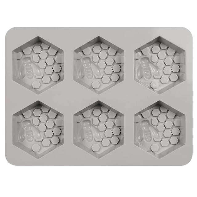 Moldes de silicona hexagonales con forma de panal de abeja en 3D de 6 cavidades para jabón, para decorar tartas, bodas y fiestas, de color gris