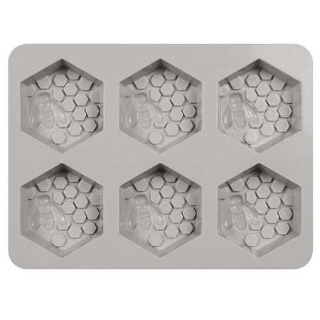 

6 Cavities 3D Bee Honeycomb Soap Molds Hexagon Silicone Molds for Honeycomb Cake Wedding Party Decorating- Gray