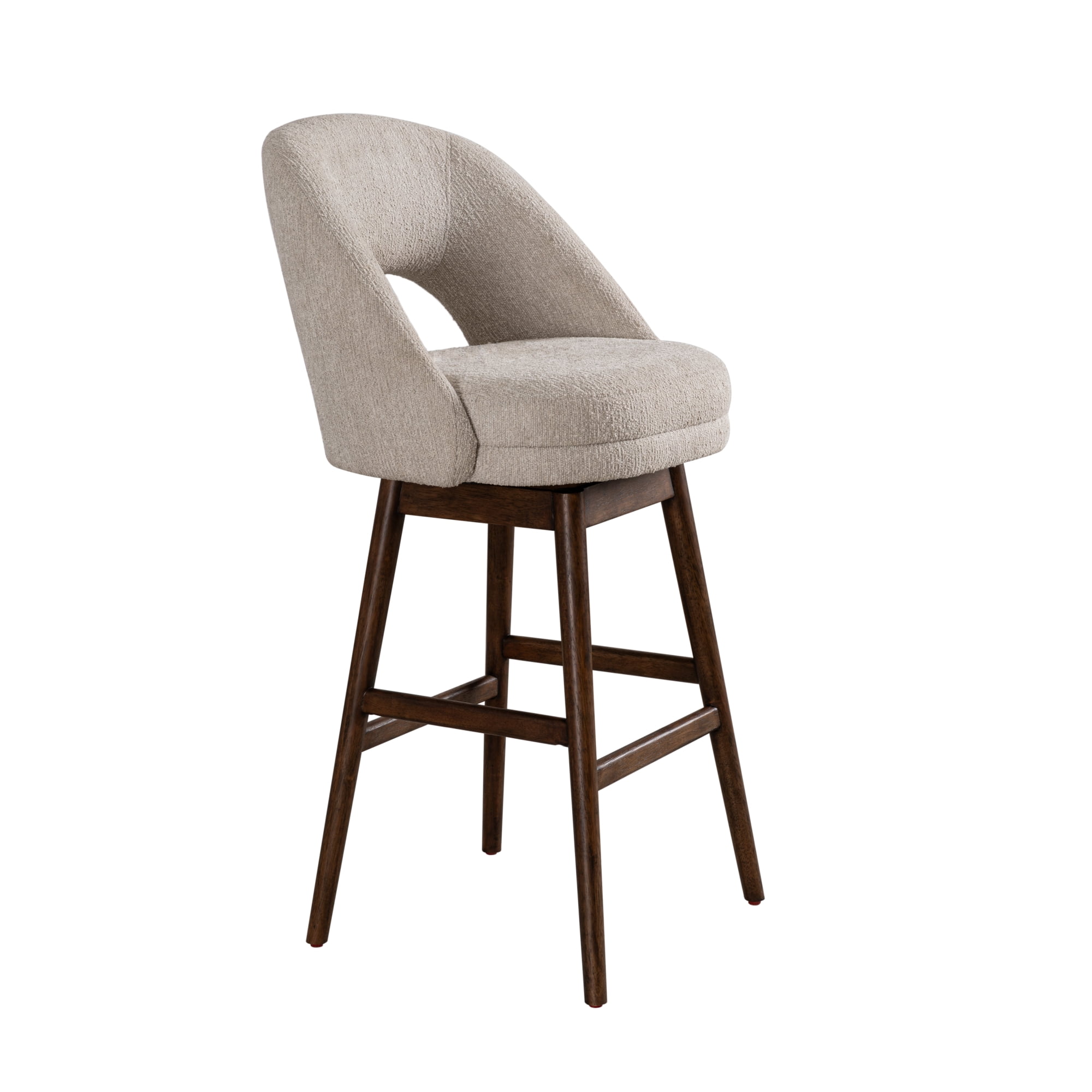 Adrian Brown Solid Wood Upholstered 30" Bar Height Swivel Barstool with Ancient Stone Fabric Seat - Set of 3