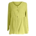 thumbnail image 4 of Outfmvch linen shirts for women elbow length tops for women button down shirts for women Cotton Linen Shirt Tops Casual Crew Neck Long Sleeve Button Down Tee Shirt Blouses Yellow XL, 4 of 4