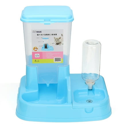 - 2 in 1 Large Capacity Pet Cat Dog Automatic Food + Water Drinker Dispenser Feeder Container Dish Bowl Bottle Anti-Spill Non Slip