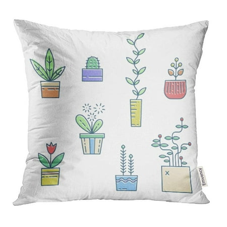 ARHOME Green Outline Line House Plants Flowers in Pots Linear Style White Flat Interior Bio Pillowcase Cushion Cover 20x20 (Best Interior House Plants)