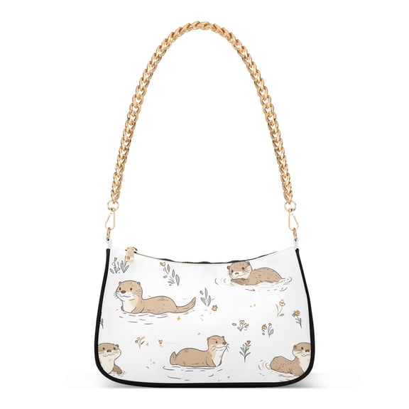 ALAZA Cute Otters Flower Women's Chain Shoulder Bag Hobo Handbag Tote Crossbody Purse