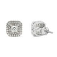 thumbnail image 4 of 1 Carat Princess Cut Lab Created Moissanite Diamond Double Halo Stud Earrings In 10K Solid White Gold Jewelry For Women (G-H Color, VVS1 Clarity, 1 Cttw), 4 of 7