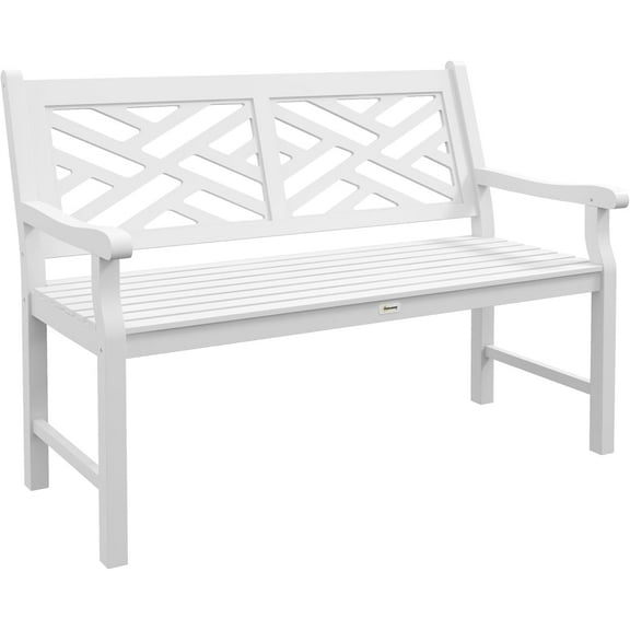 CRXX Outdoor Garden Bench, Wooden Frame Patio Bench with Geometric Pattern, 43.25 Inch Weatherproof 2-Person Love Seat for Garden, Lawn, Porch, Yard, Work Entryway, White
