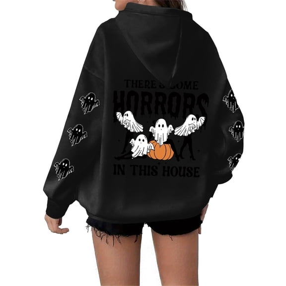 Yokua Halloween Hoodies For Women Funny Ghost Horrors Ugly Hooded Sweatshirts Drawstring Pullover with Pockets