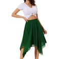 thumbnail image 2 of Women's Asymmetrical Hem Elastic Waist Chiffon Flowy Vintage Handkerchief Hemline Midi Skirts S Green, 2 of 4