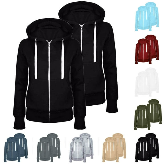 BiZtdJrK Zip Up Hoodie Women 2 Pack, 2025 Fall Long Sleeve Hooded Coats Solid Color Casual Sweatshirt Jackets with Pockets Going Out Tops Back to College Sales Army Green XXL