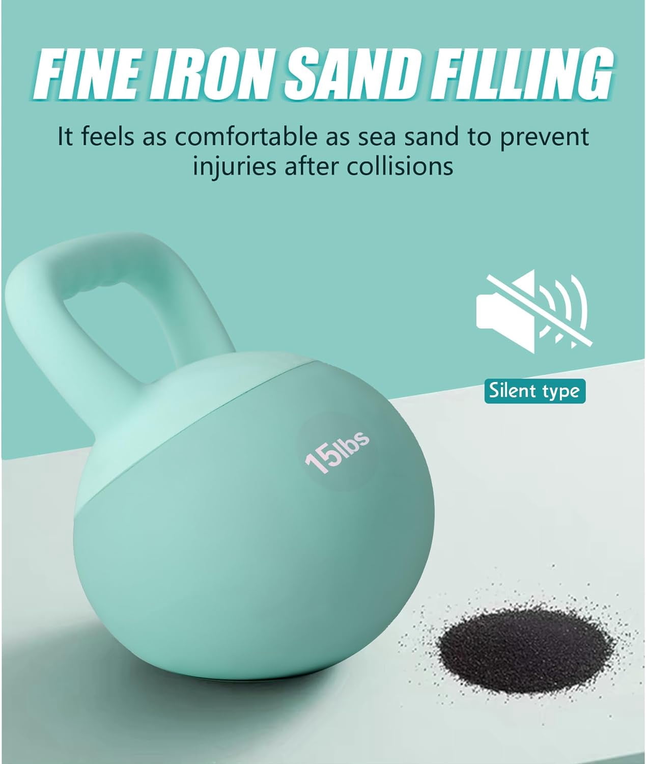 Soges Soft Kettlebells,Iron Sand Filled Weights Strength Training Kettlebells,Shock-Proof Weights and Wide-Grip Handle,Fitness Soft Kettlebells for Women Men,Home Gym Kettlebells,Green,15LBS