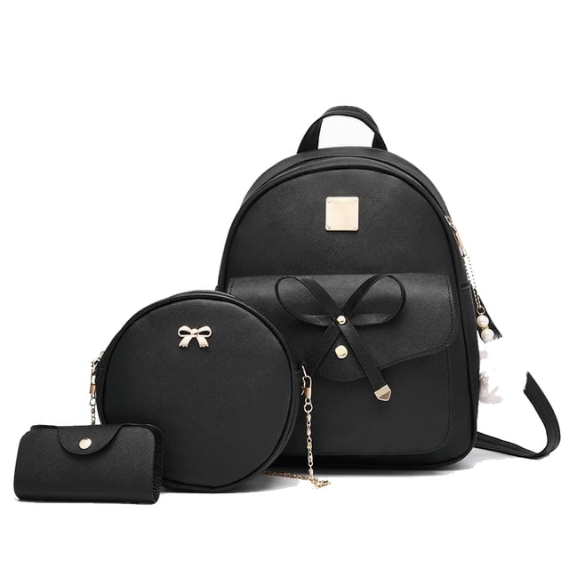 Kit mochila Moda Casual Pu Bolso monedero para mujer 3 Piezas negro