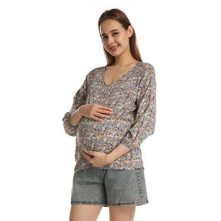 

Ovzne Maternity Clothing For Pregnant Women Maternity Clothing For Women Ladies V Neck Pregnant Women Long Sleeve Small Floral Breastfeeding Top Maternity Wear Maternity Clothing Summer
