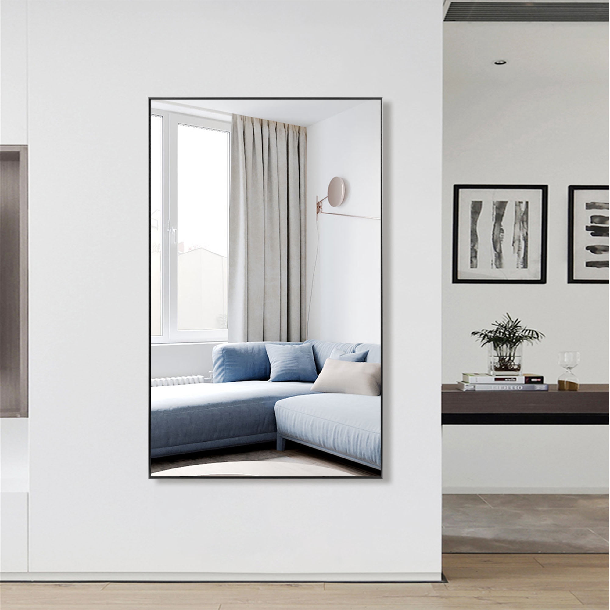32 in x 51 in Black Modern Wall Mirror