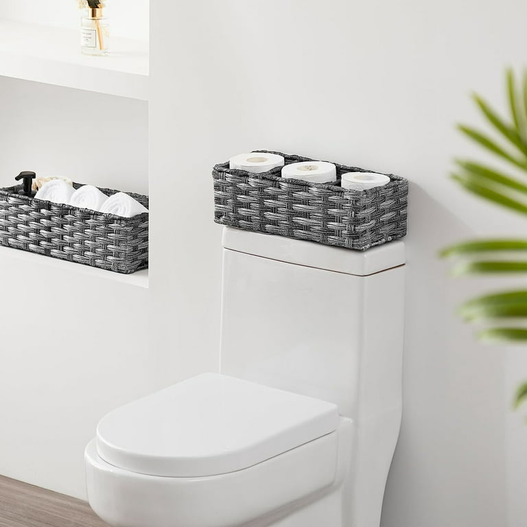 GRANNY SAYS Toilet Tray Tank Topper, Wicker Baskets for Storage, Set of 2  Waterproof Bathroom Baskets for Organizing, Gray Bathroom Organization