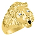 thumbnail image 4 of RYLOS Lion Head Ring Black Diamond Mouth & Gemstone Eyes Designer Rings Blue Topaz Jewelry Yellow Gold Plated Silver Size 9, 4 of 8