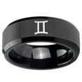 thumbnail image 2 of Tungsten Gemini Zodiac 8mm Glossy Black Polished Beveled Edges Men Ring, 2 of 2