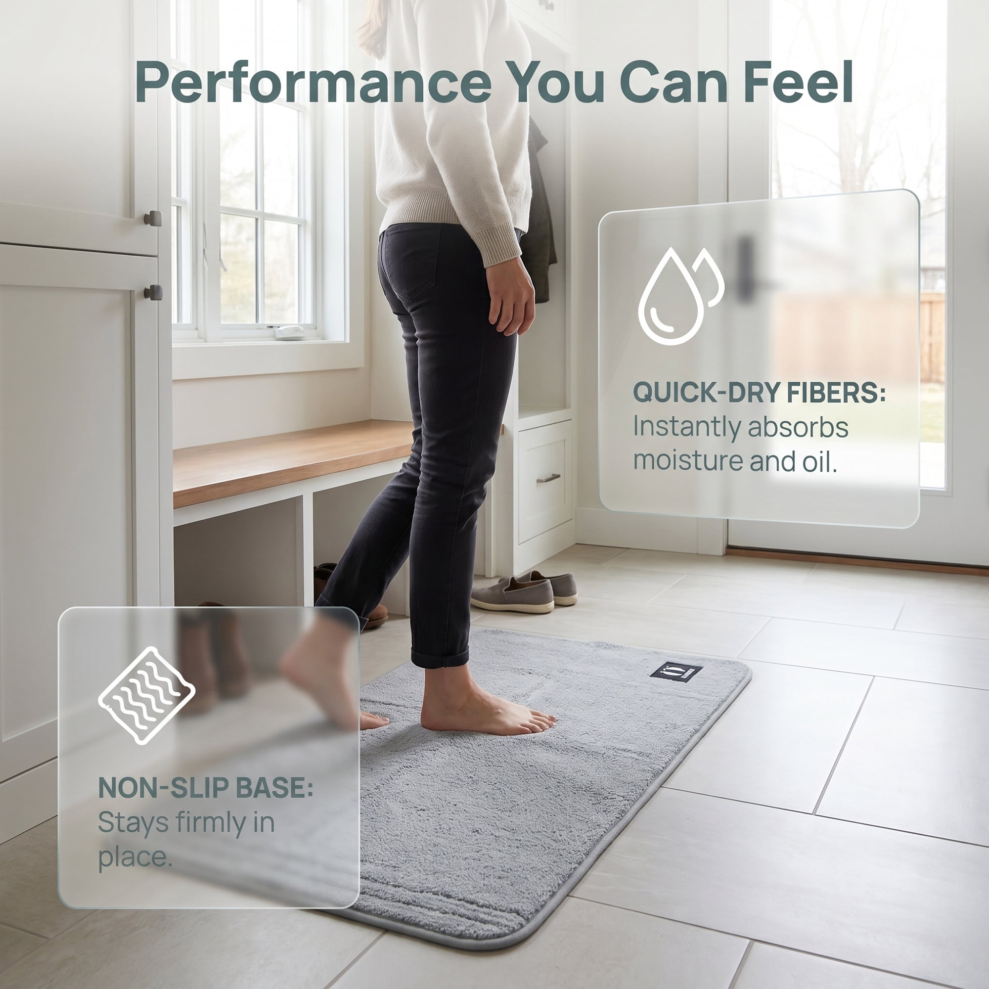 Unique Bargains Non Slip Absorbent Solid Color Polyester Runner Mat Light Grey 32" x 20"