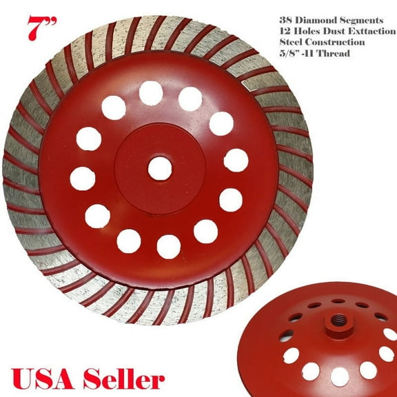 MTP ® 7" x 38 Segment 5/8-11 Thread Diamond Grinding CUP Wheel Disc Grinder Turbo for Concrete Stone Granite Power Angle Grinder