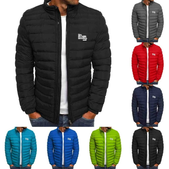 Up to 65% off!Winter Warm Plus Size Jackets for Mens Fashion Letter Printed Long Sleeved Zipper Pocket Hooded Stand Collar Casual Cotton Jacket