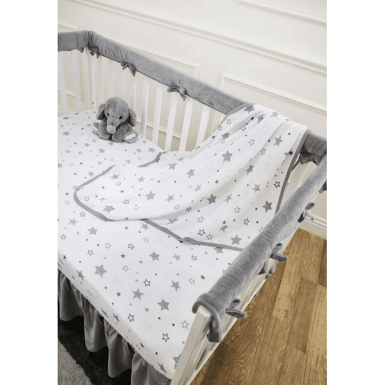 American Baby Company White and Gray Super Star 100 Cotton Fitted Sheets Crib Bed