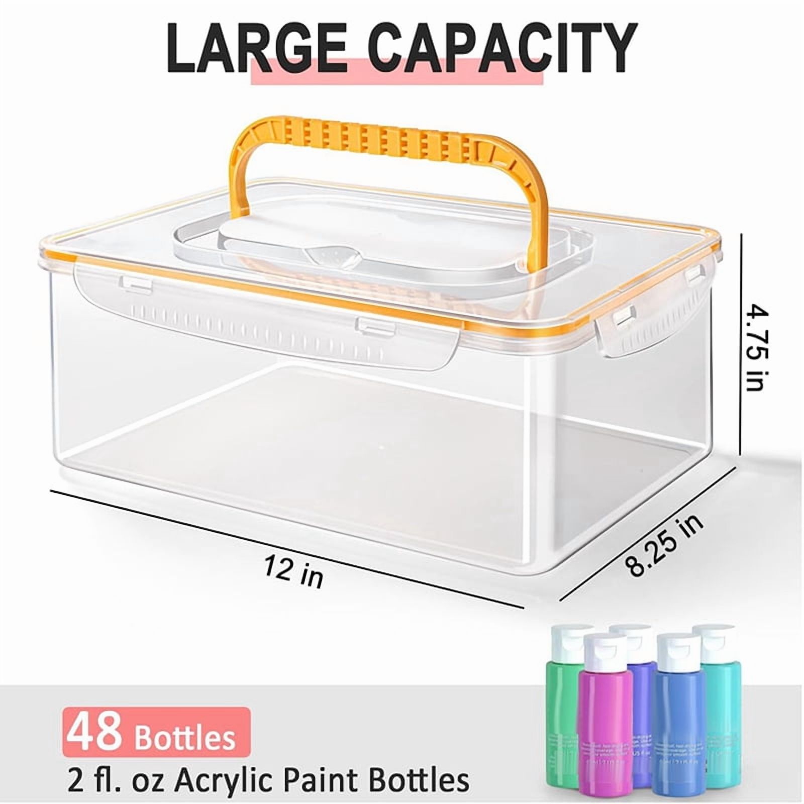 2X Acrylic Paint Storage Box for 2 Fl. Oz Acrylic Paints, 48 Bottles Capacity, Brushes Craft Organizer with Handle